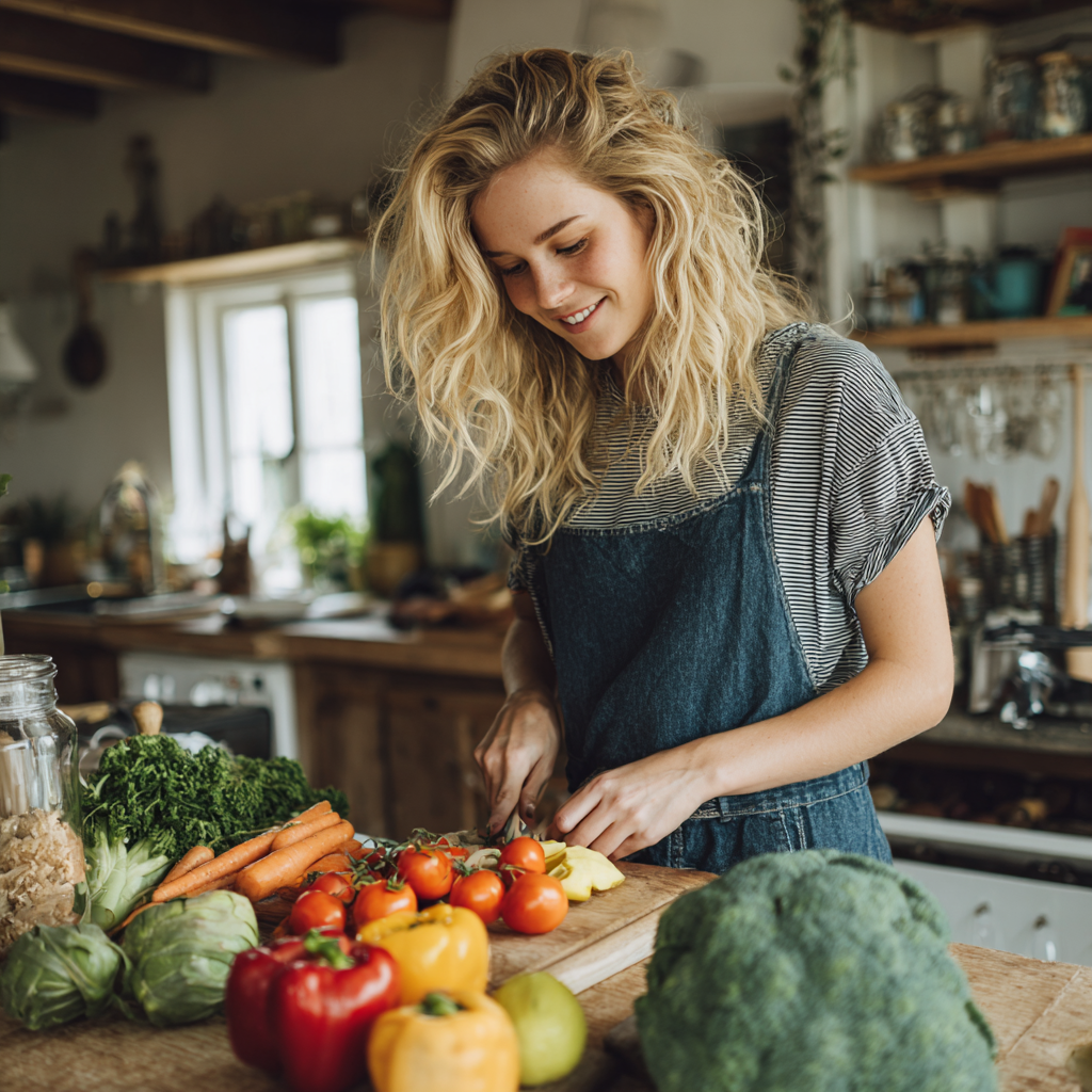 Дослідник європейської зовнішності віком 30-40 років в лабораторному халаті аналізує зразки продуктів харчування, усміхається, сучасна лабораторія, реалістичний стиль